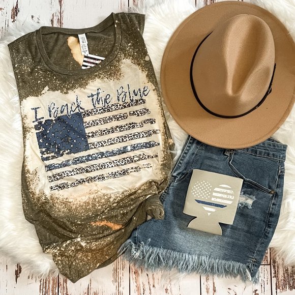 Back the Blue bleached tank top - Picture 1 of 1